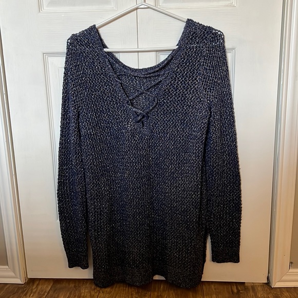 Lucky Brand Shimmer sweater with lace up back detail - Picture 1 of 4